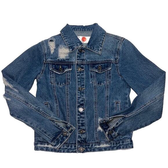 Hija De Tu Made Denim Jacket Women’s Size XS Blue Sequin Mexican Flag Distressed - Picture 2 of 16